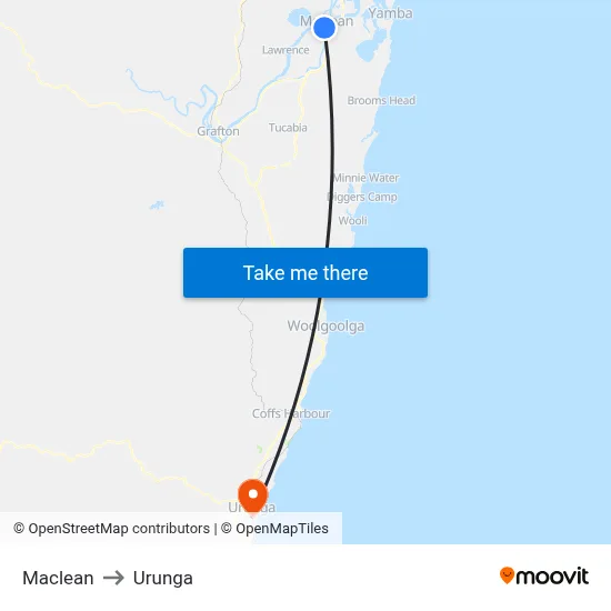 Maclean to Urunga map