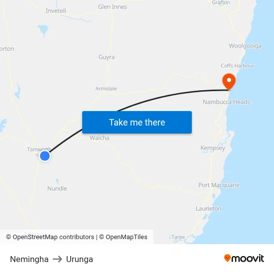 Nemingha to Urunga map