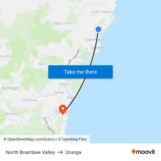 North Boambee Valley to Urunga map