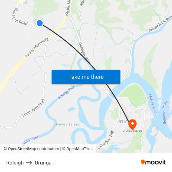 Raleigh to Urunga map
