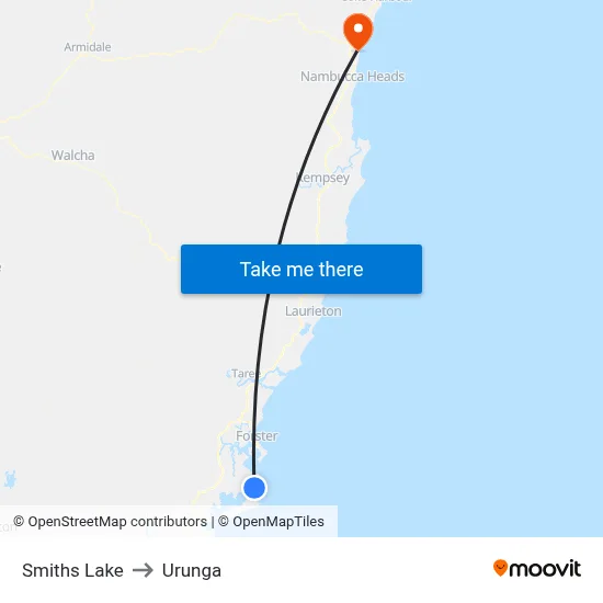 Smiths Lake to Urunga map