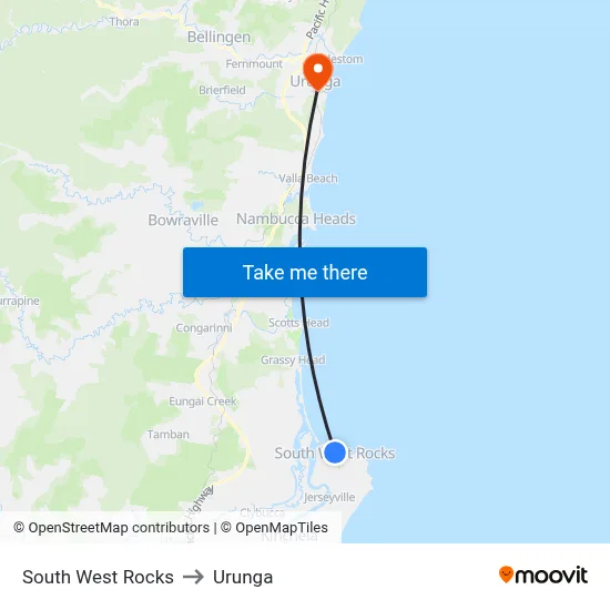 South West Rocks to Urunga map