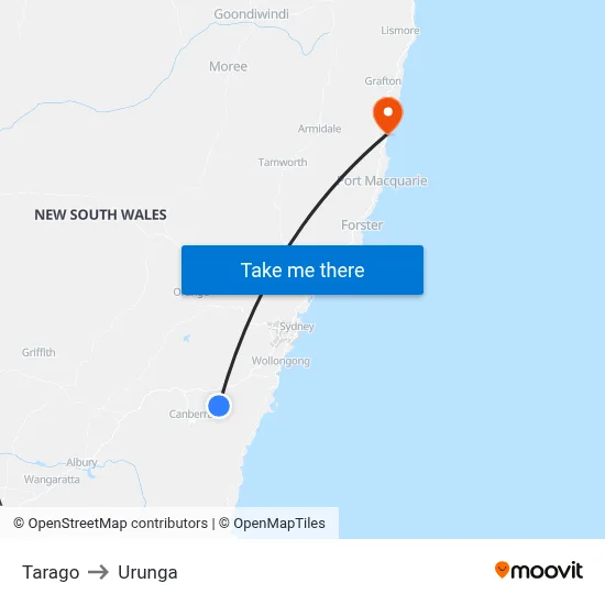 Tarago to Urunga map