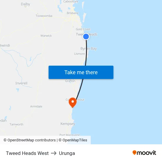 Tweed Heads West to Urunga map