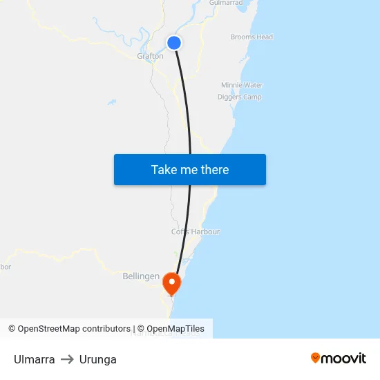 Ulmarra to Urunga map