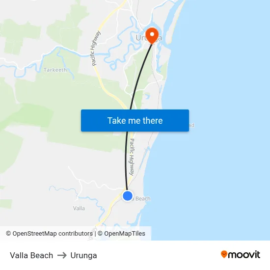 Valla Beach to Urunga map