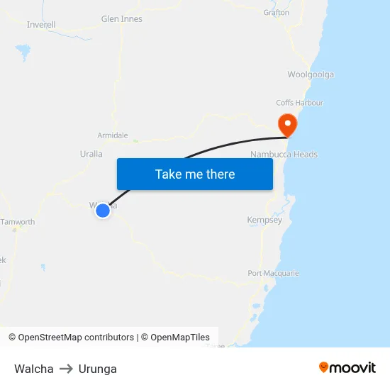 Walcha to Urunga map