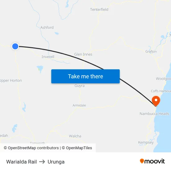 Warialda Rail to Urunga map