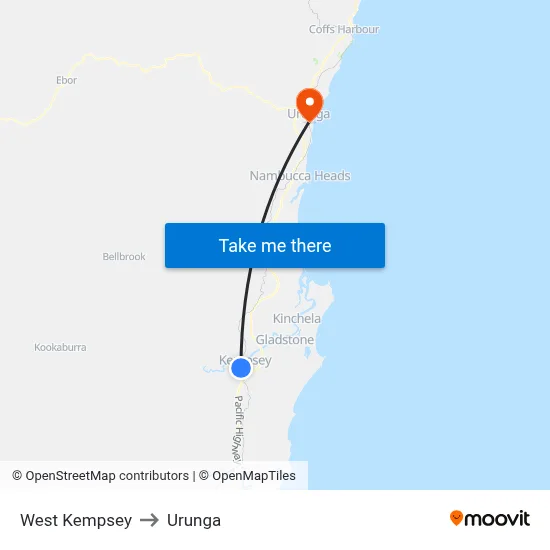 West Kempsey to Urunga map