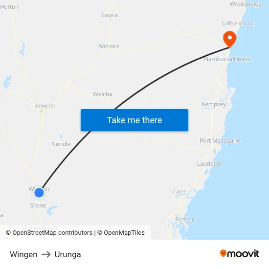 Wingen to Urunga map