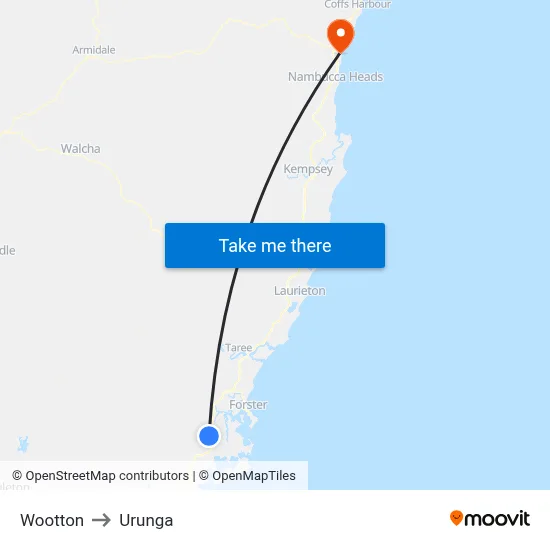 Wootton to Urunga map