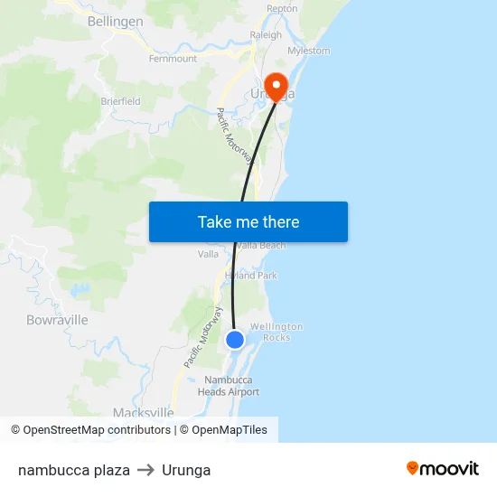 nambucca plaza to Urunga map