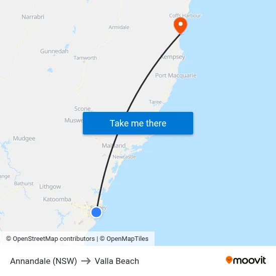 Annandale (NSW) to Valla Beach map