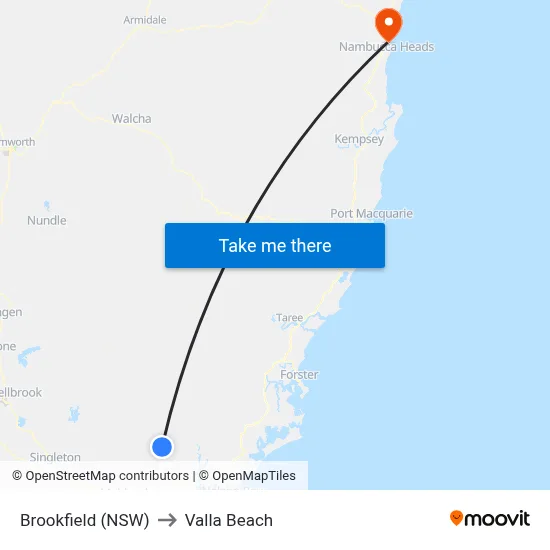 Brookfield (NSW) to Valla Beach map
