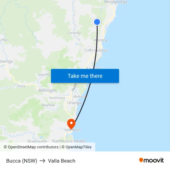 Bucca (NSW) to Valla Beach map