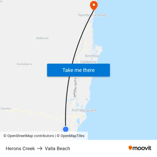 Herons Creek to Valla Beach map