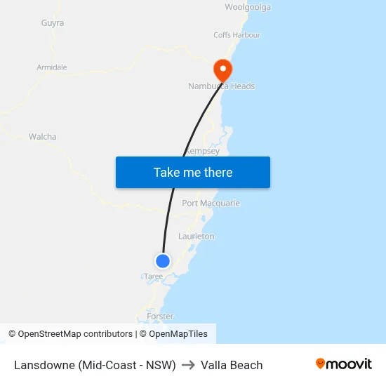 Lansdowne (Mid-Coast - NSW) to Valla Beach map