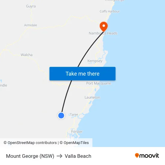 Mount George (NSW) to Valla Beach map