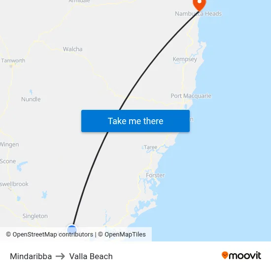 Mindaribba to Valla Beach map
