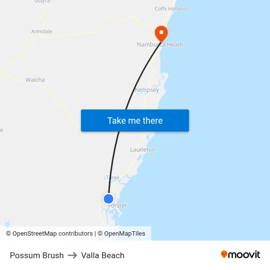 Possum Brush to Valla Beach map