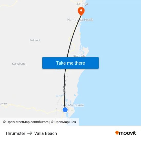 Thrumster to Valla Beach map