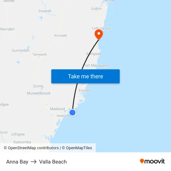 Anna Bay to Valla Beach map