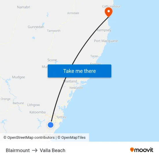 Blairmount to Valla Beach map