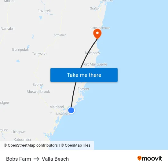 Bobs Farm to Valla Beach map