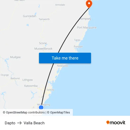 Dapto to Valla Beach map