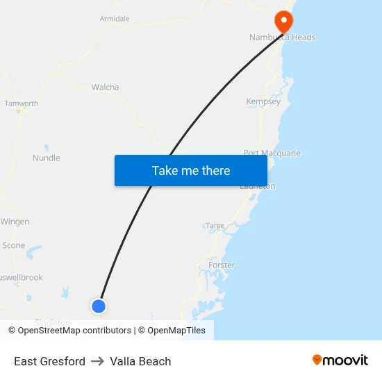East Gresford to Valla Beach map