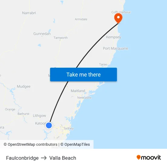Faulconbridge to Valla Beach map