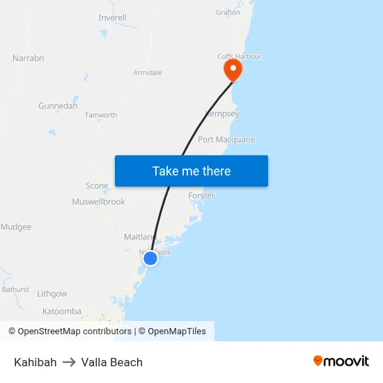 Kahibah to Valla Beach map