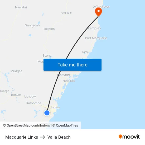 Macquarie Links to Valla Beach map