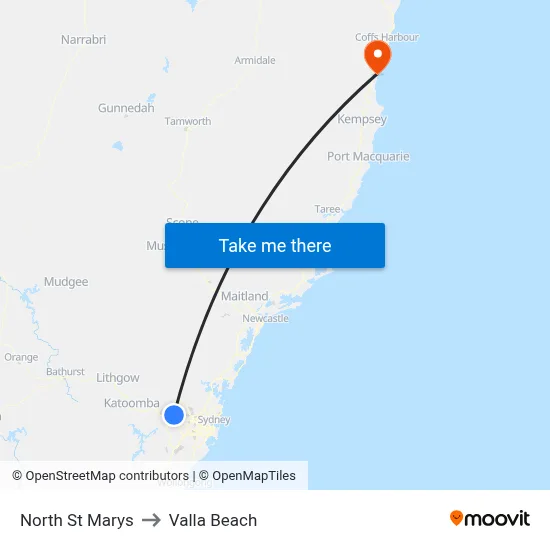 North St Marys to Valla Beach map