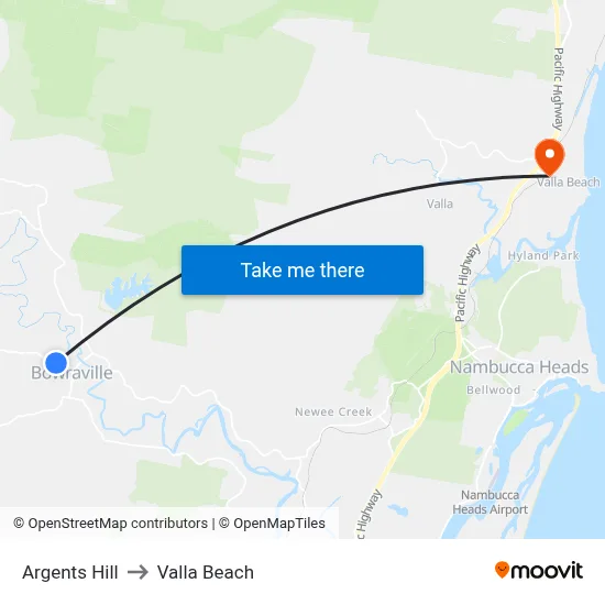 Argents Hill to Valla Beach map