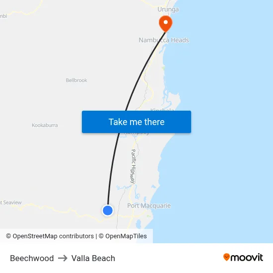 Beechwood to Valla Beach map