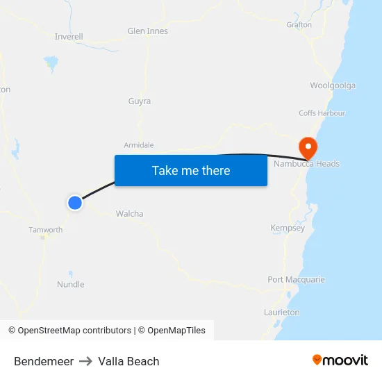 Bendemeer to Valla Beach map