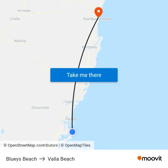 Blueys Beach to Valla Beach map