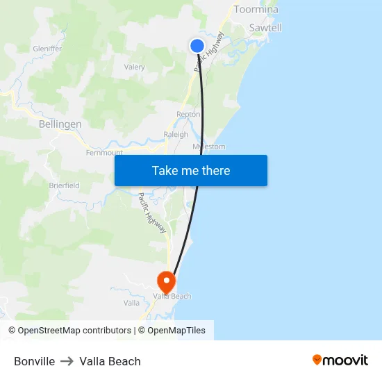 Bonville to Valla Beach map