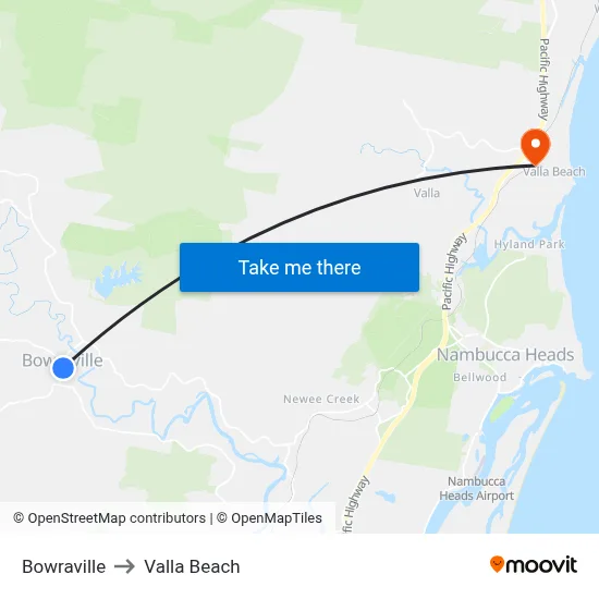 Bowraville to Valla Beach map