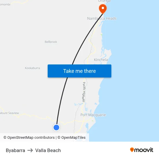Byabarra to Valla Beach map