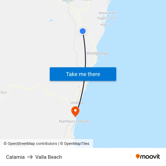 Calamia to Valla Beach map