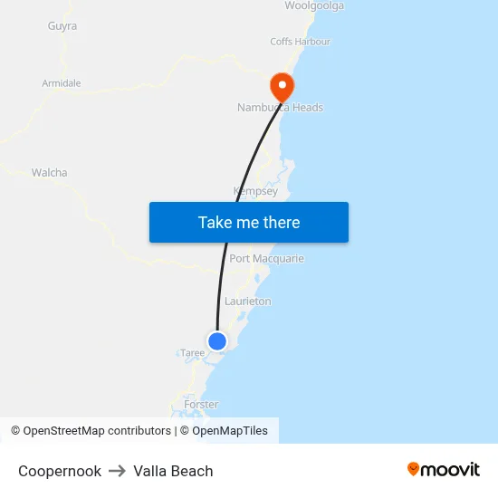 Coopernook to Valla Beach map