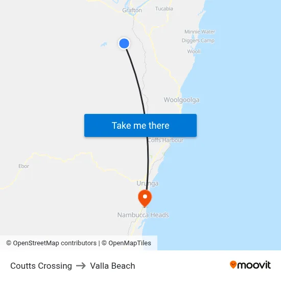Coutts Crossing to Valla Beach map
