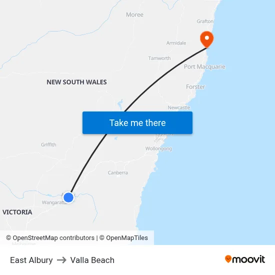 East Albury to Valla Beach map
