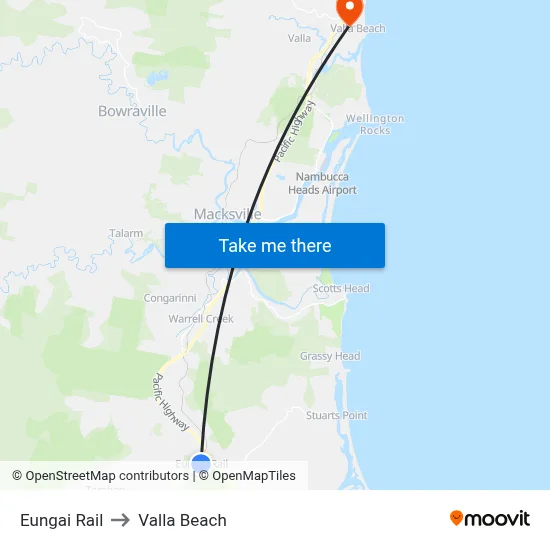 Eungai Rail to Valla Beach map