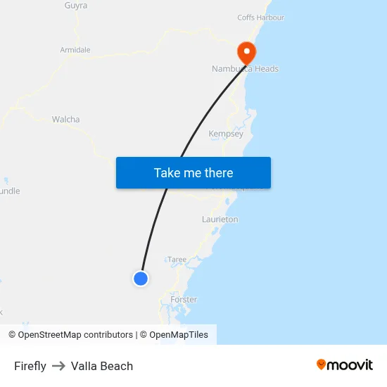 Firefly to Valla Beach map
