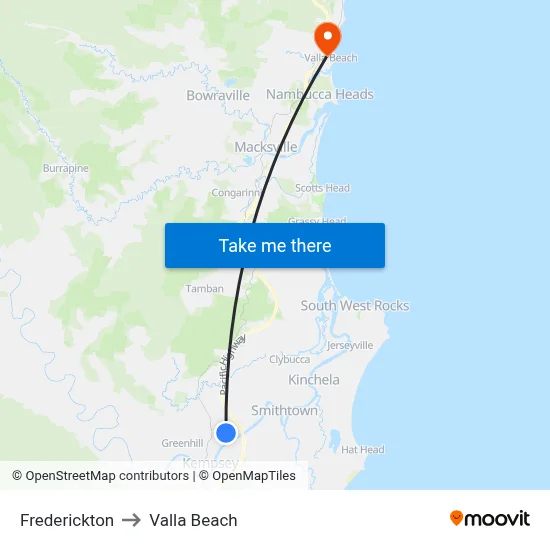 Frederickton to Valla Beach map