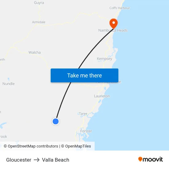 Gloucester to Valla Beach map