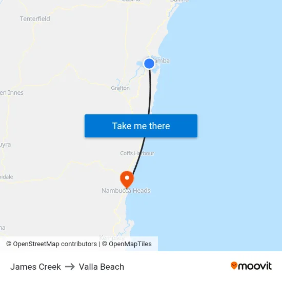 James Creek to Valla Beach map